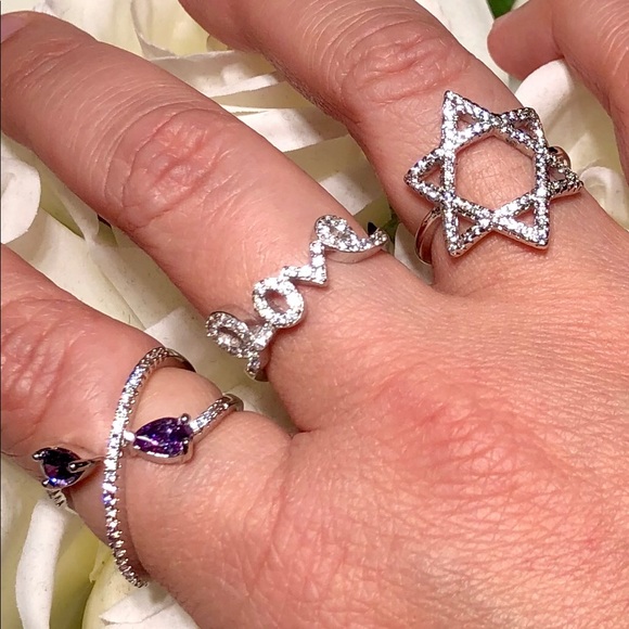 Star of David white gold plated sz 7 - Picture 2 of 2